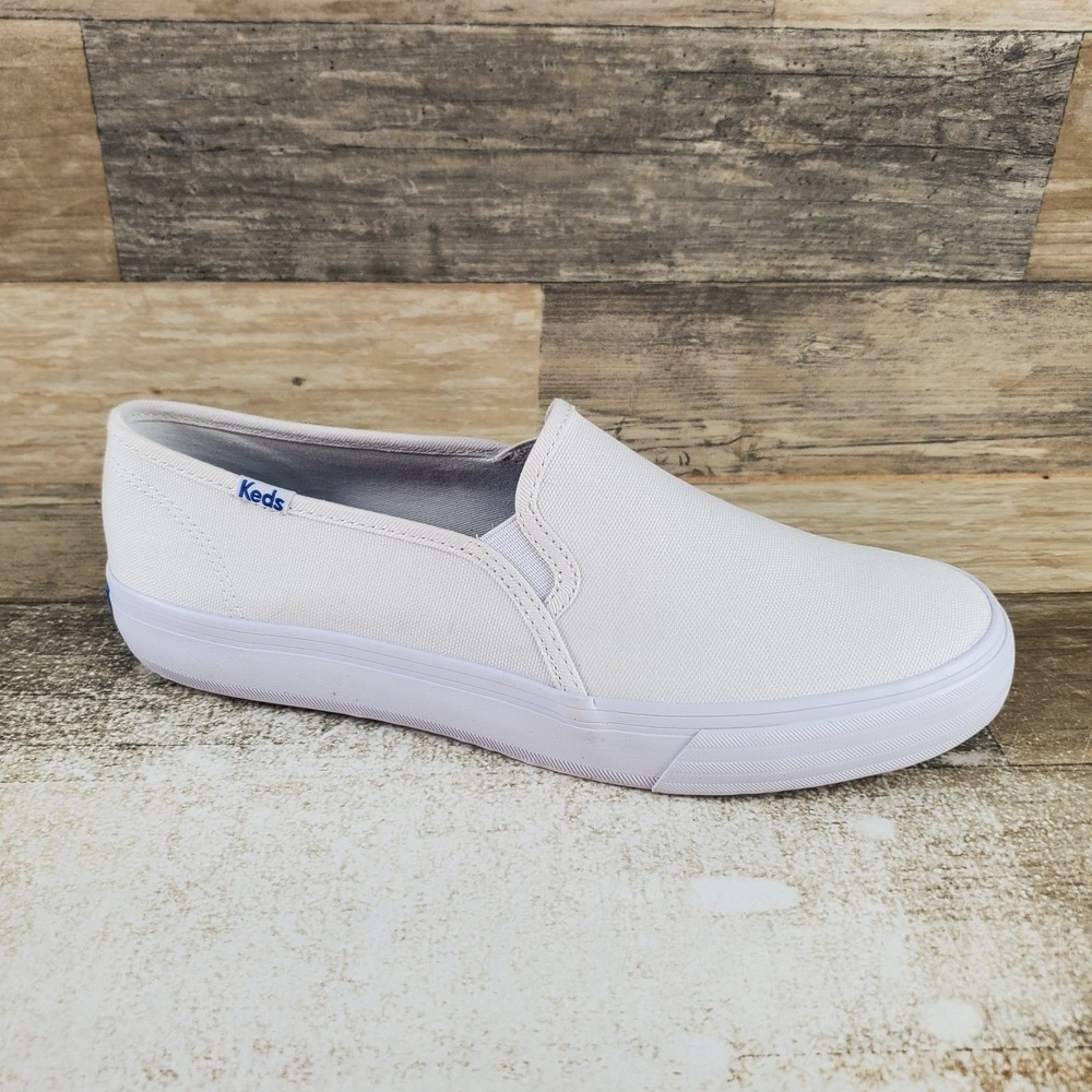 Keds‎ Double Decker Womens Shoes Sz 8.5 M White Canvas Logo Slip On Sneakers
